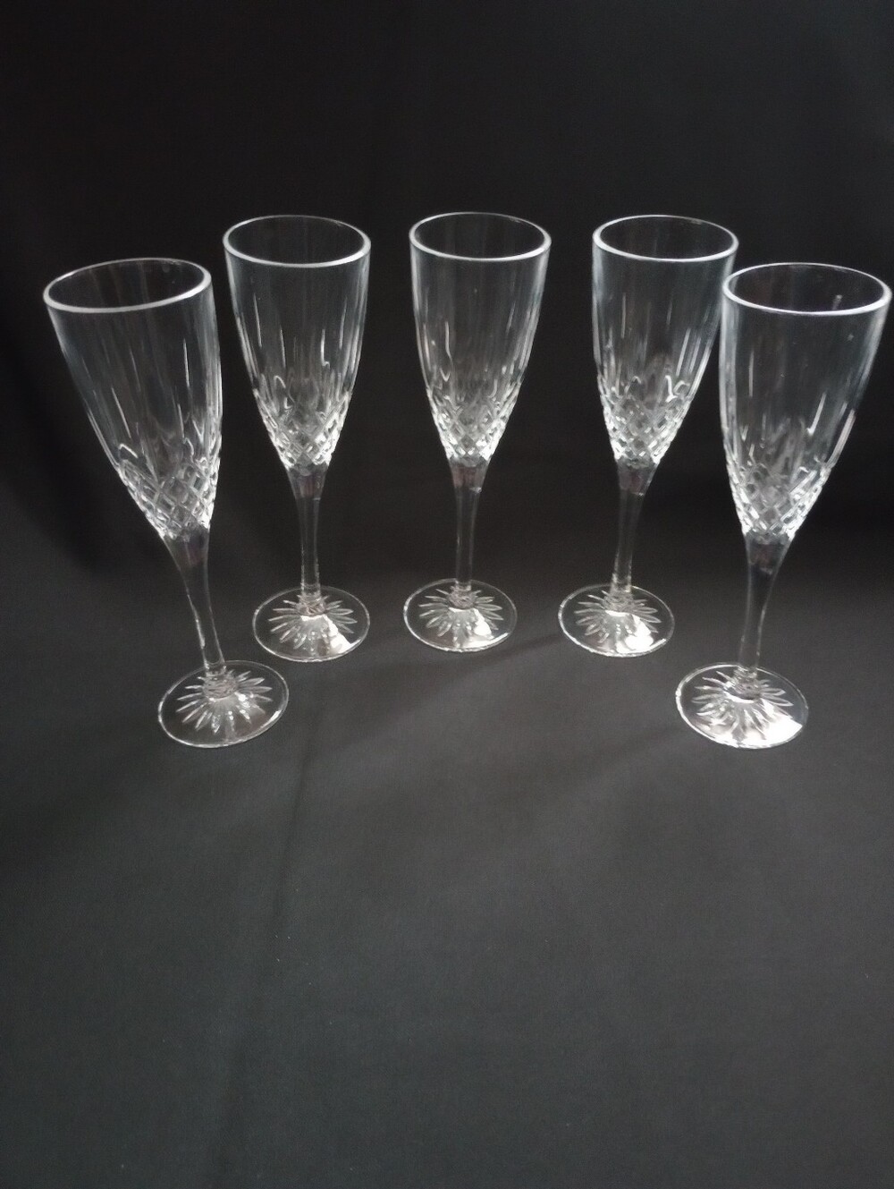 Royal Doulton Earlswood Diamond Cut Crystal Champagne Flutes -Set of 5